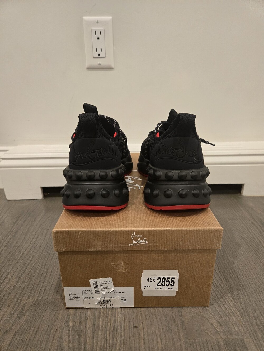 $1150 Christian Louboutin TrailnRun Neoprene Suede Black Sneakers EU 38 US 8 NIB - Picture 9 of 11